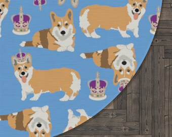 Corgi Crown Round Rug, Queen Elizabeth Rug, Welsh Corgi Rug, British Rug, Royal Crown Rug, Christmas Tree Rug