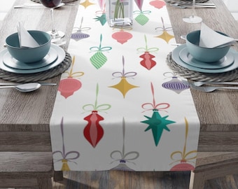 Mid Century Christmas Table Runner: Colorful Ornament Design