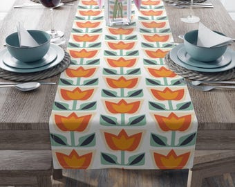 Mid Century Floral Table Runner: Colorful Flower Decor