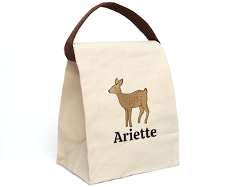 Canvas Lunch Bag Deer Personalized Lunch Bag Kids Lunch Bag for School Lunch Bag with Name Preschool Lunch Bag Gift for Deer Lover Bag