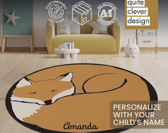 Fox Rug: Round Woodland Nursery Rug, Orange & Black