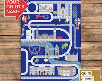 London Play Rug, Road Rug, London Nursery Rug, Toddler Road Rug, Personalized Nursery Rug, London Landmarks, Boys, Girls, Montessori