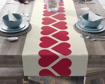 Red Heart Chain Table Runner, Red and Cream Runner, Heart Table Runner, Valentines Runner, Valentines Table, Valentines Decor