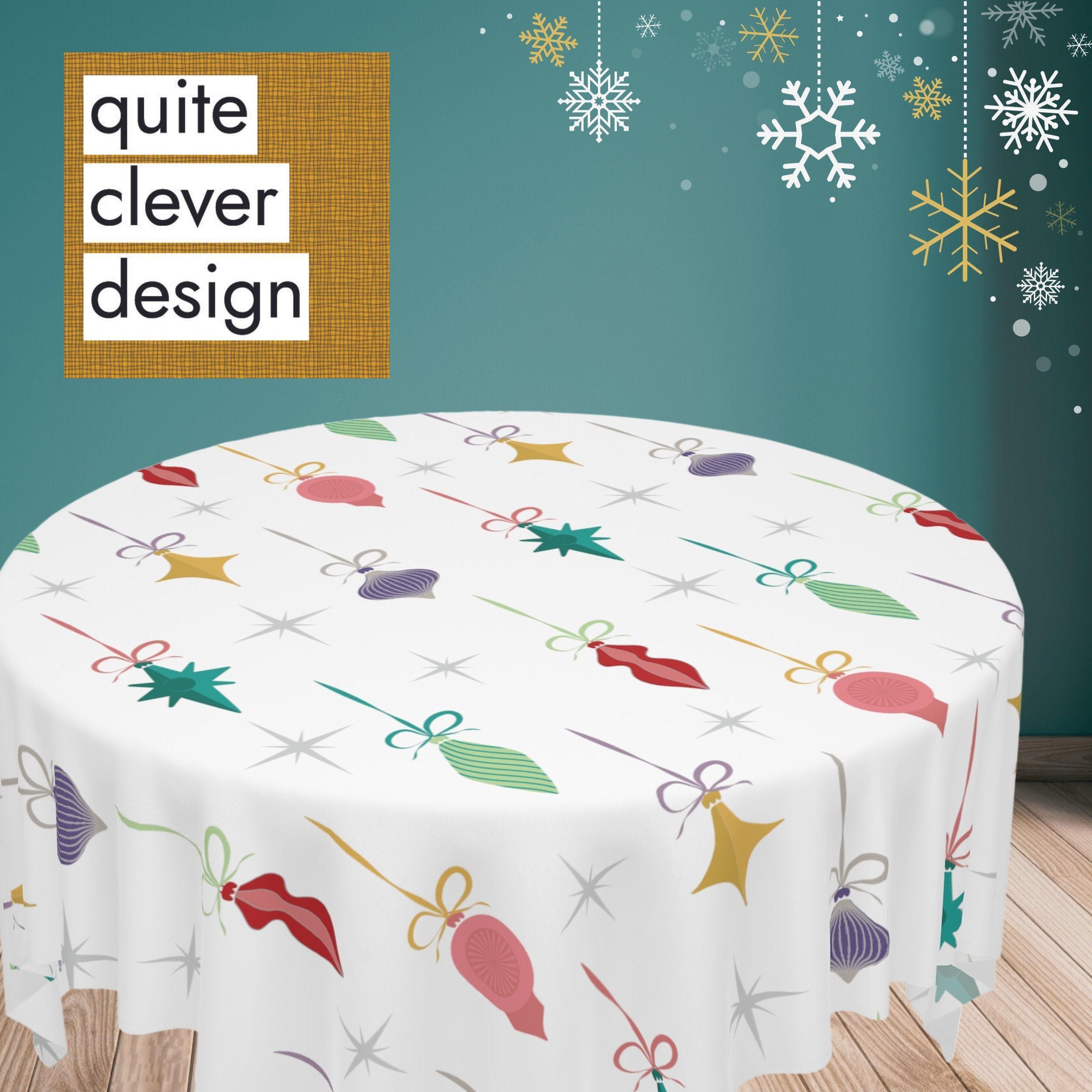 Mid Century Ornament Tablecloth, Christmas Tablecloth, Colorful Christmas Tablecloth, Christmas Table Decor, Square Tablecloth