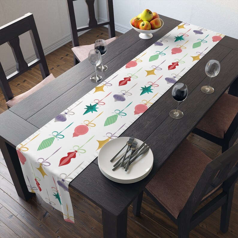 Mid Century Ornament Table Runner, Christmas Table Runner, Colorful Christmas Table Runner, Christmas Table Decor image 5