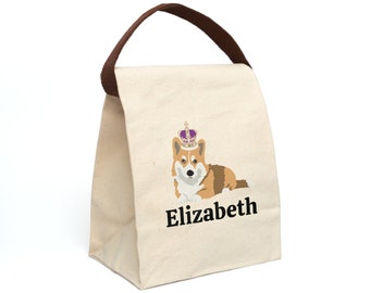 Canvas Lunch Bag Corgi Personalized Lunch Bag with Strap Kids Lunch Bag for School Bag with Name Preschool Lunch Bag Gift for Corgi Lover