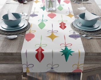 Mid Century Ornament Table Runner, Christmas Table Runner, Colorful Christmas Table Runner, Christmas Table Decor