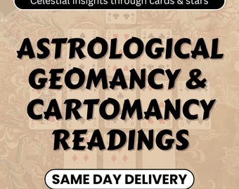 Cartomancy readings, Astrological Geomancy, Digital Download, Interprets playing cards, Combine Astrology with Intuitive practices