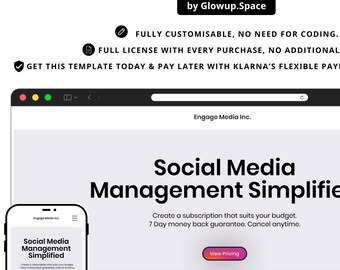 Subscription website template for Social Media Manager selling service membership template for business owner mobile and desktop website