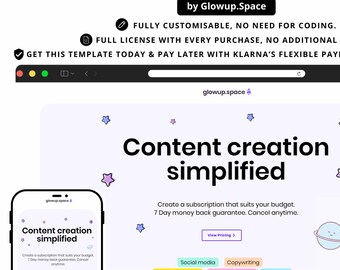 Subscription website template for creator selling service membership template for consultant social media manager mobile and desktop website