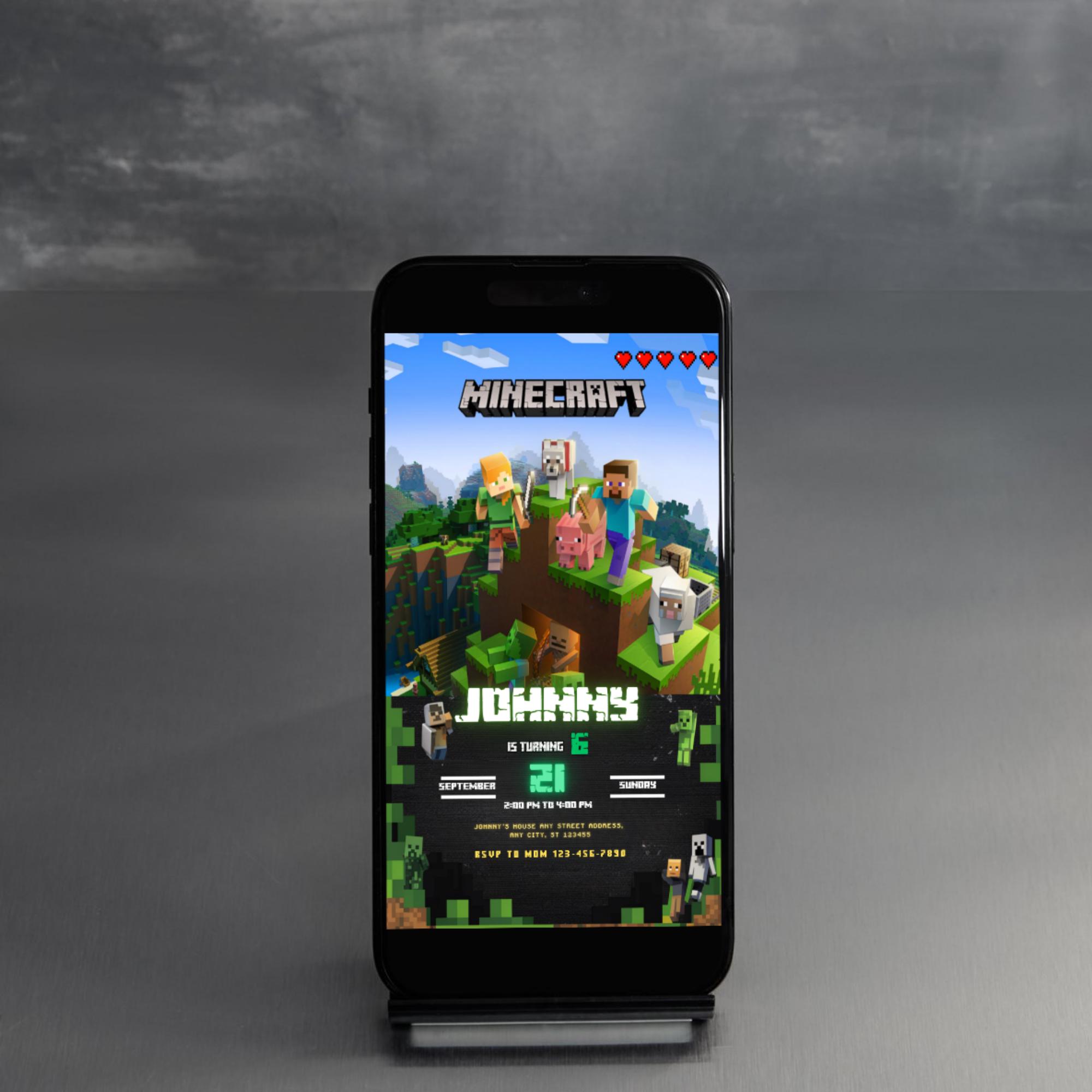Digital Minecraft Invite – Mobile + Print Versions