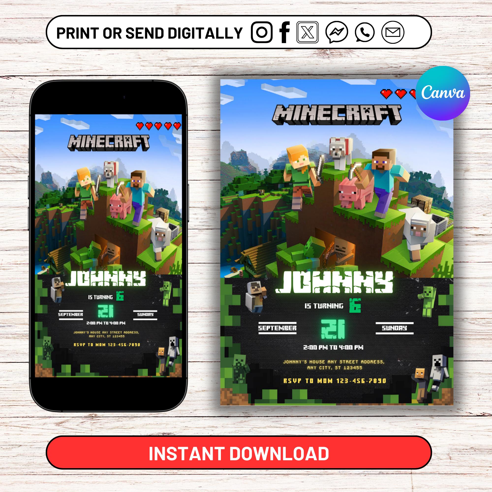 Digital Minecraft Invite – Mobile + Print Versions