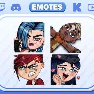4 Emote Arcane carine / Emote Jinx/Ekko/Vi/Caitlyn / Pacchetto Emote Arcane / Per Twitch/Youtube/Discord/Kick