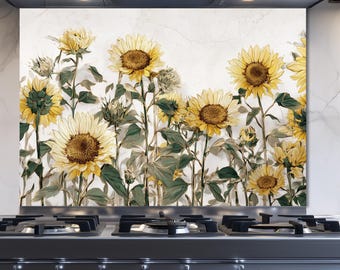 Tempered Glass Backsplash for Stove, Oven & Range Backsplash, Yellow Sunflower Kitchen Panel