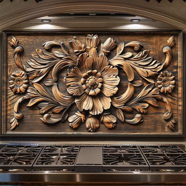 Dosseret de poêle en verre trempé, dosseret de cuisine champêtre, dosseret de cuisinière floral rustique