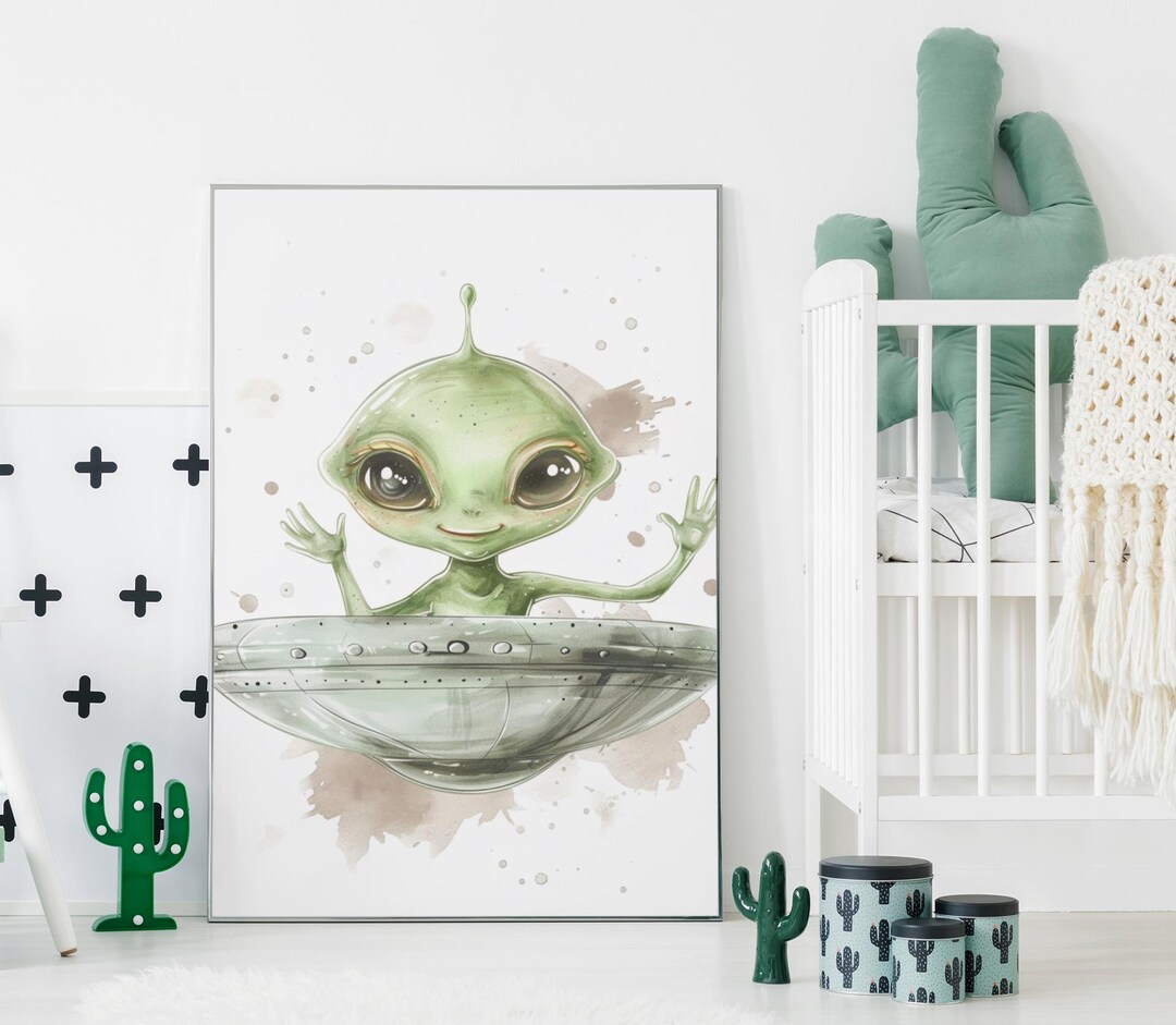 Cute Alien Print, Friendly Martian Wall Art, Funny Space Nursery Decor ...