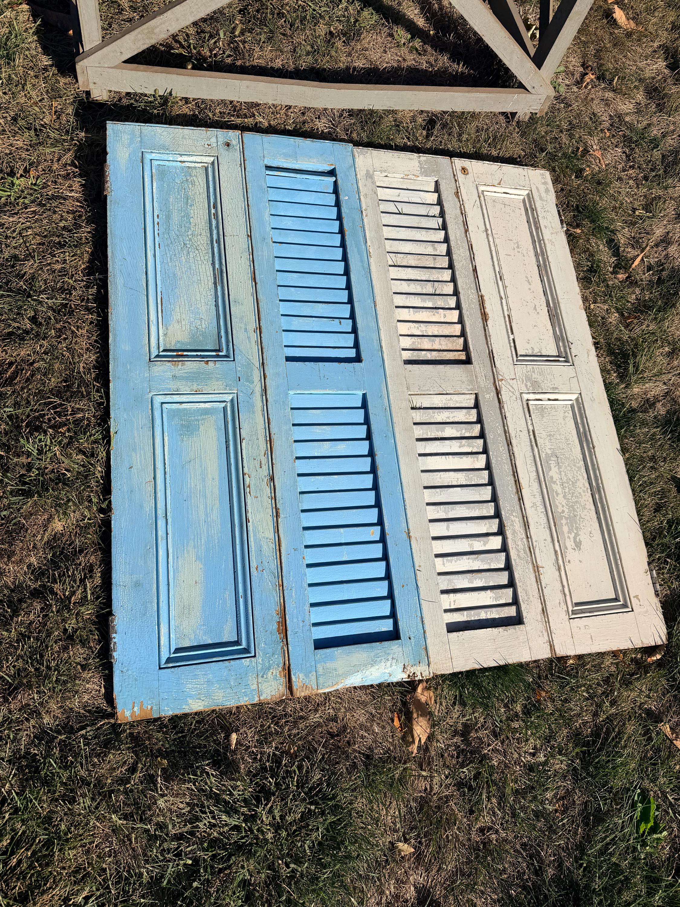 Blue and White Wood Window Shutter - Rustic Part - Primitive Antique ...