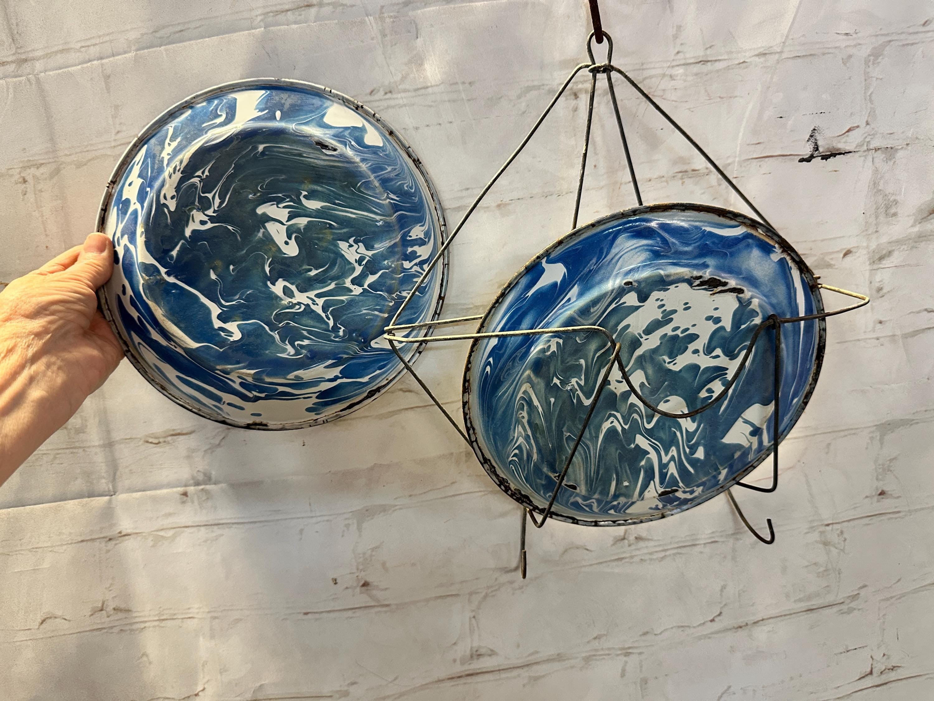 Vintage Blue Swirl Enamelware Lid - Etsy