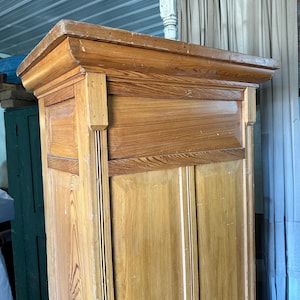 73in Tall - 100 Year Old Pumpkin Pine Cupboard - Varnished Surface - Rustic Furniture - Primitive Antique Wooden Wardrobe Cabinet