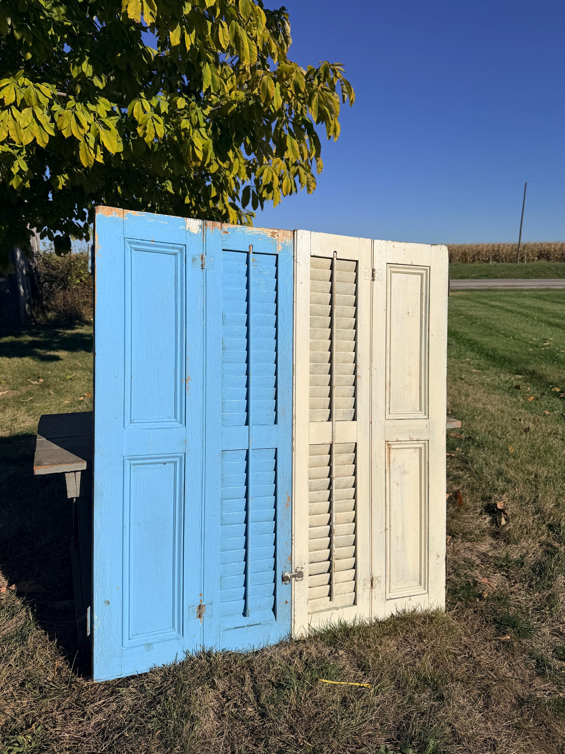 Blue and White Wood Window Shutter - Rustic Part - Primitive Antique ...