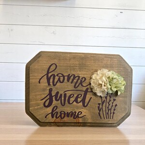 Home Sweet Home Rustic Wood Sign – Grey Stain with Floral Accent