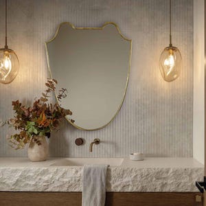 Bathroom Mirror - Italian Style Mirror, Asymmetrical Mirror, irregular Mirror, Bathroom Gold Brass Vanity Mirror, Golden Mirror, Wall Mirror