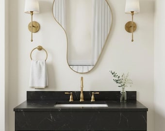 Asymmetrical Mirror, Irregular Wall Mirror, Modern Organic Brass Vanity Mirrors