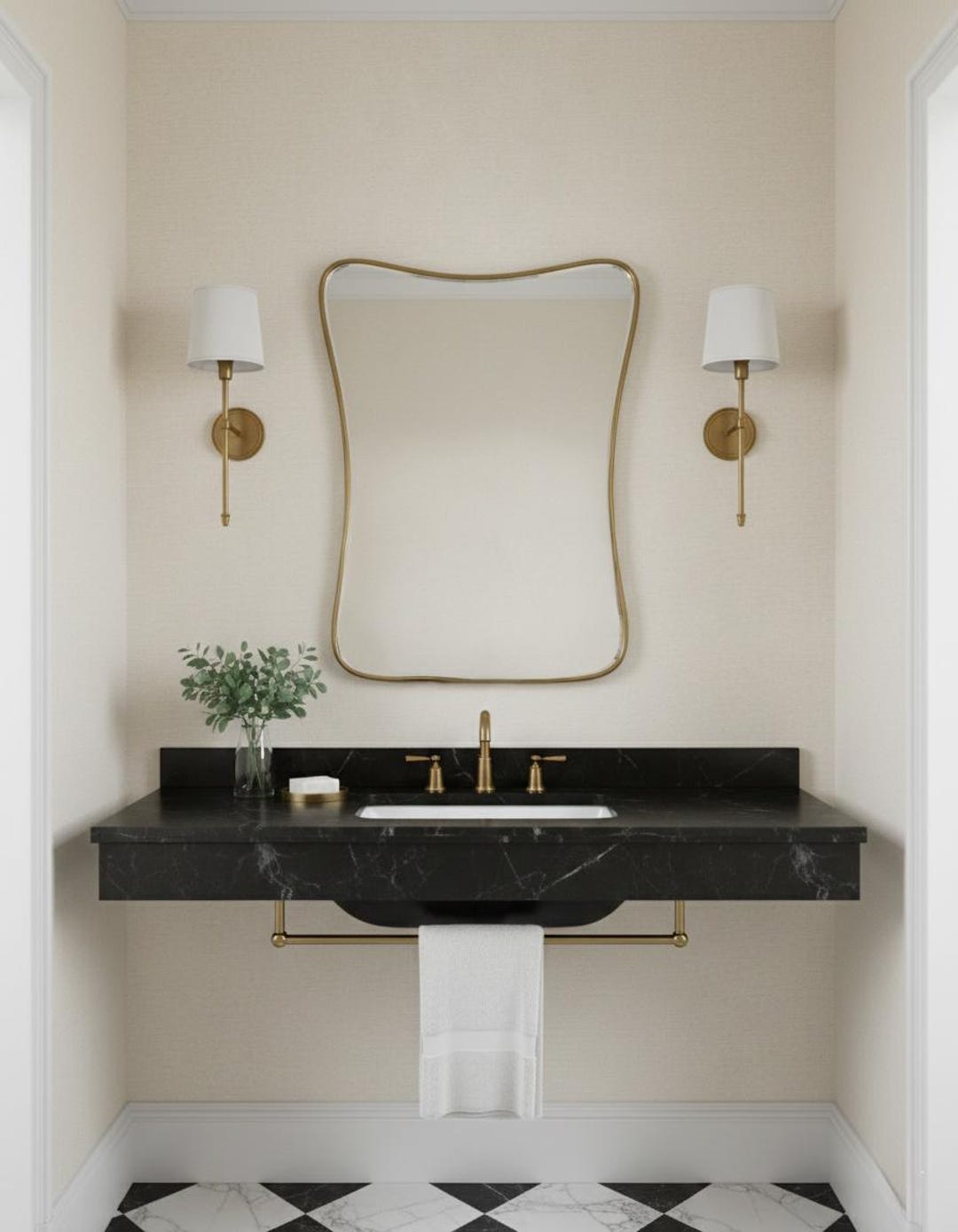 Curved Brass Mirror – Modern Vanity Bathroom Wall Mirror - Etsy