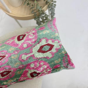 Turquise and Pink Velvet Ikat Pillow Cover, Turquise Velvet Pillow, Turquise Floral Velvet Pillowcase, 12x24 Velvet Ikat Cushion