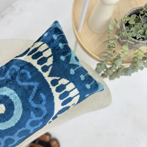 Navy Velvet Pillow Cover, Navy Blue Ikat Pillowcase, Velvet Couch Cushion, Accen Lumbar Pillow, 12x20 Blue Velvet Pillow, Textured Cushion