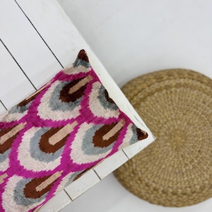 Colorful Velvet Ikat Pillow Cover, Fuchsia  Velvet Ikat Pillowcase, Abstract Design Ikat Cushion, Beatiful Home Decor, 12x20 Velvet Ikat