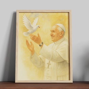 Pope Francis with Dove, DIGITAL PRINT, Peace Symbol, Catholic Art Print, Saint Poster, Vatican Wall Art, Papa Francesco, Holy Spirit