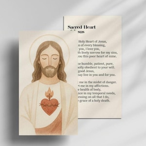 Carte de prière du Sacré-Cœur de Jésus en téléchargement numérique – Carte de prière imprimable de dévotion catholique pour téléchargement immédiat – Imprimable Sacré-Cœur