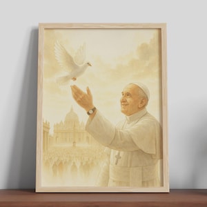 Pope Francis with Dove at the Vatican, DIGITAL PRINT, Catholic Art, Vatican Poster, Papal Blessing, Catholic Saint Poster, Papa Francesco