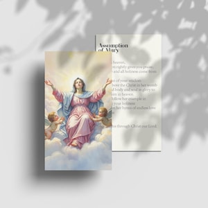 Assumption of Mary Prayer Card: Catholic Watercolor Art (Digital Download)