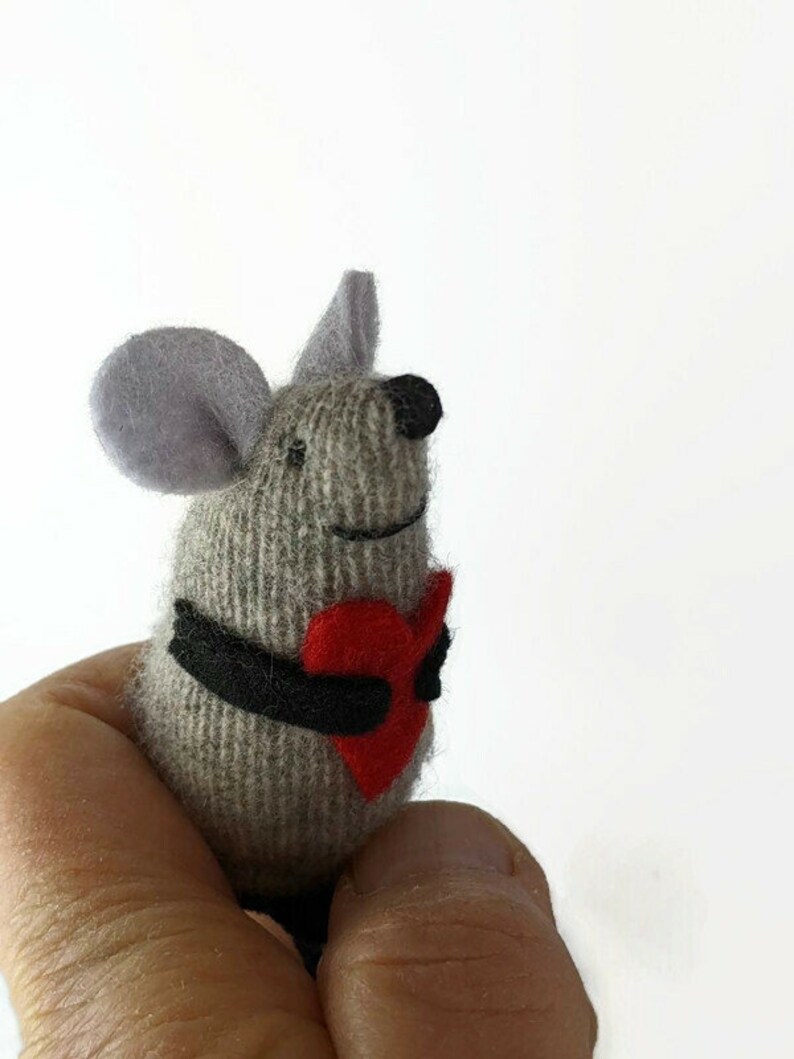 wool waldorf mouse, toy mouse, valentine mouse, stuffed animal, kids valentine, valentine gift, love mouse, heart mouse, valentine toy image 5