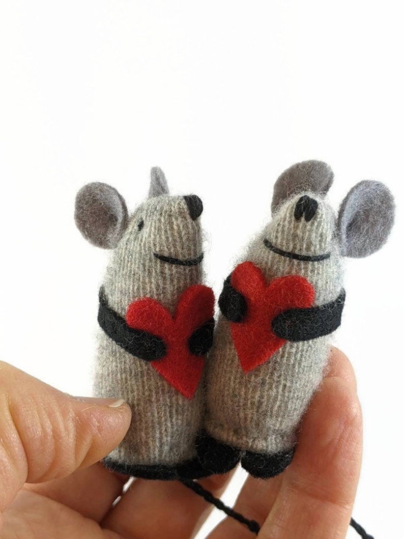 wool waldorf mouse, toy mouse, valentine mouse, stuffed animal, kids valentine, valentine gift, love mouse, heart mouse, valentine toy image 2