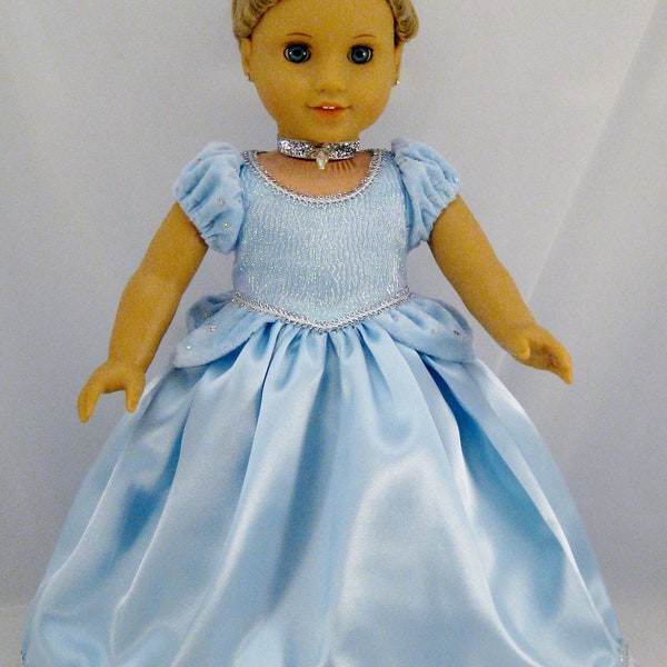 American Girl Sized Cinderella Princess Gown With Crown and Necklace