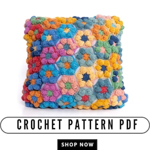Schema all&#39;uncinetto per cuscino Blossom Dreams – Cuscino all&#39;uncinetto con fiori gonfi – PDF per decorazioni primaverili per la casa