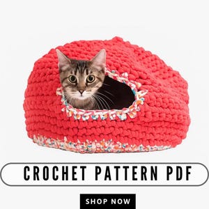 Crochet Cat Cave Pattern – Super Bulky Yarn – Easy Crochet Pet Bed – PDF Pattern