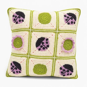 Patrón de crochet para cojín cuadrado de la abuela mariquita – Lindo cojín de insectos (PDF) – Decoración del hogar a crochet