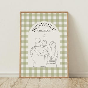 Vichy Couple and Baby Poster - Printable Gift - Birth - Minimalist - Family Decoration - PDF File