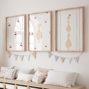 Set of Goose and Cherry Posters - Baby - Child - Bedroom Decoration - Trio of Printable Posters - PDF to print