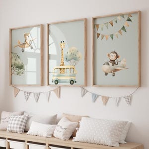 Set of Animal Posters - Giraffe and Tiger and Monkey - Baby - Child - Bedroom Decoration - Trio of Printable Posters - PDF to print