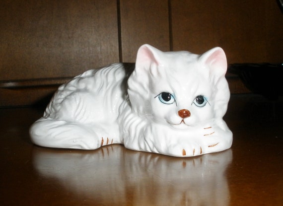White Longhaired Persian Cat Kitten Vintage Porcelain Figurine Etsy