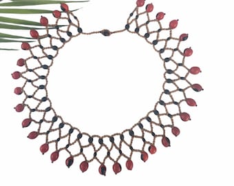 Cleopatra Tribal necklace/ Collar necklace/ Handmade necklace/  Seeded necklace/ Rainforest necklace/ Amazonian jewelry/ Evil eye necklace