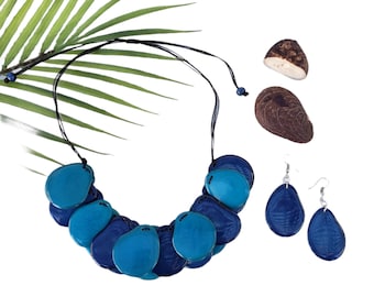Ocean blues statement tagua necklace/Orange tagua necklace/ Sustainable jewel by Award winner designer Allie