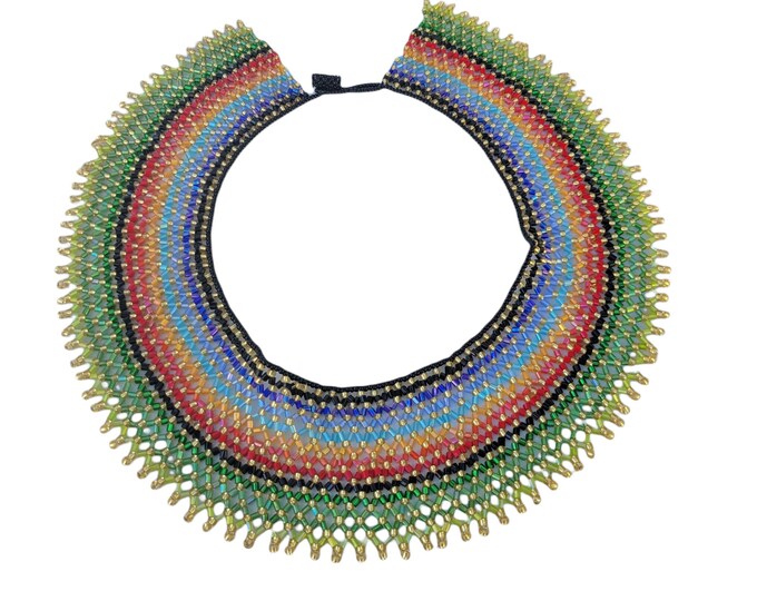 Ukrainian folk art Collar bib necklace RGB Ginsburg style choker beaded necklace with seed glass/ Rainbow Pride LGBT necklace