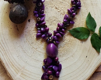 Tassel bohemian necklace/ Purple necklace/ Rainforest Tribal  necklace/ Eco friendly necklace/ Organic acai and tagua nut necklace handmade