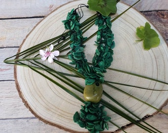 Bohemian Green long necklace/ Tagua and Pumpkin seeds Necklace/ Rainforest necklace/ Natural organic jewelry/Handmade necklace/Food jewelry
